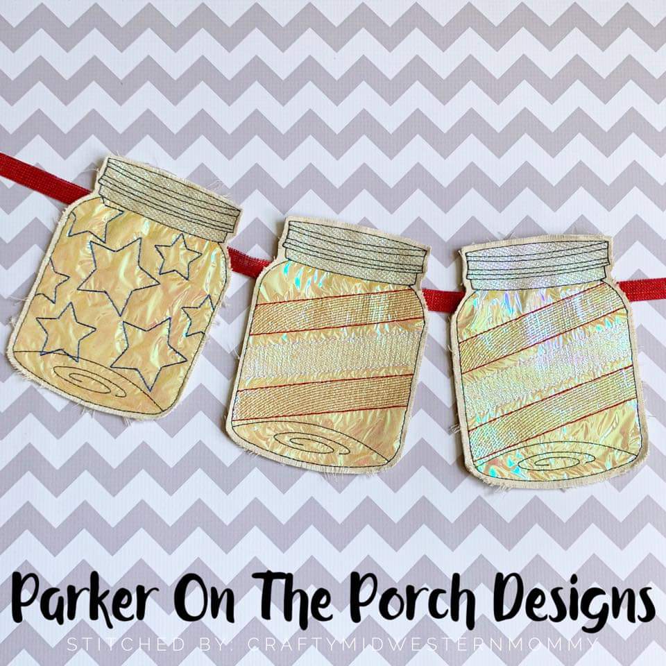 Digital Download- Stars and Stripes Mason Jar Banner Set - in the hoop machine embroidery ITH pattern