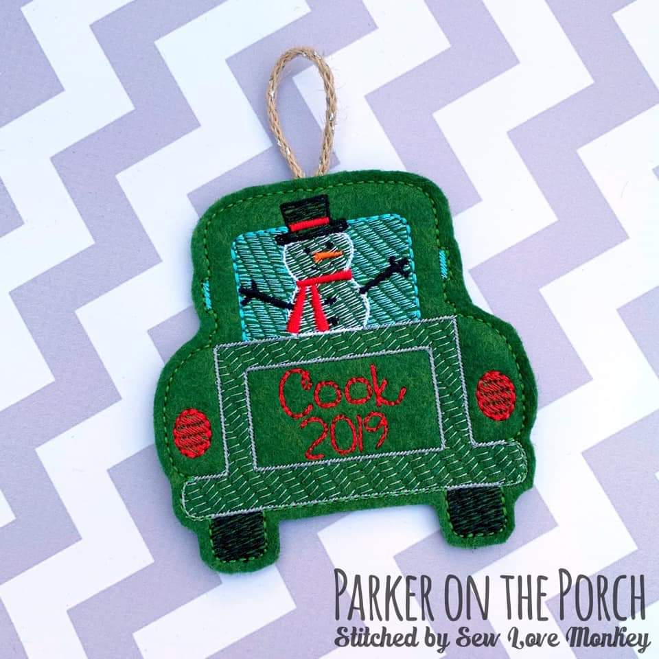 Digital Download- Snowman Truck Ornament - in the hoop machine embroidery ITH pattern