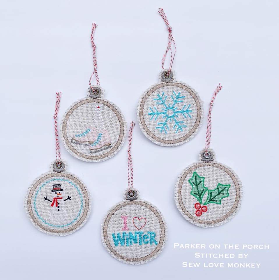 Digital Download- Embroidery Hoop Winter Ornament Set - in the hoop machine embroidery ITH pattern