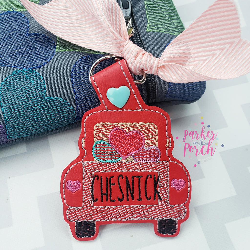 Digital Download- Valentine Truck Snaptab - in the hoop machine embroidery ITH pattern