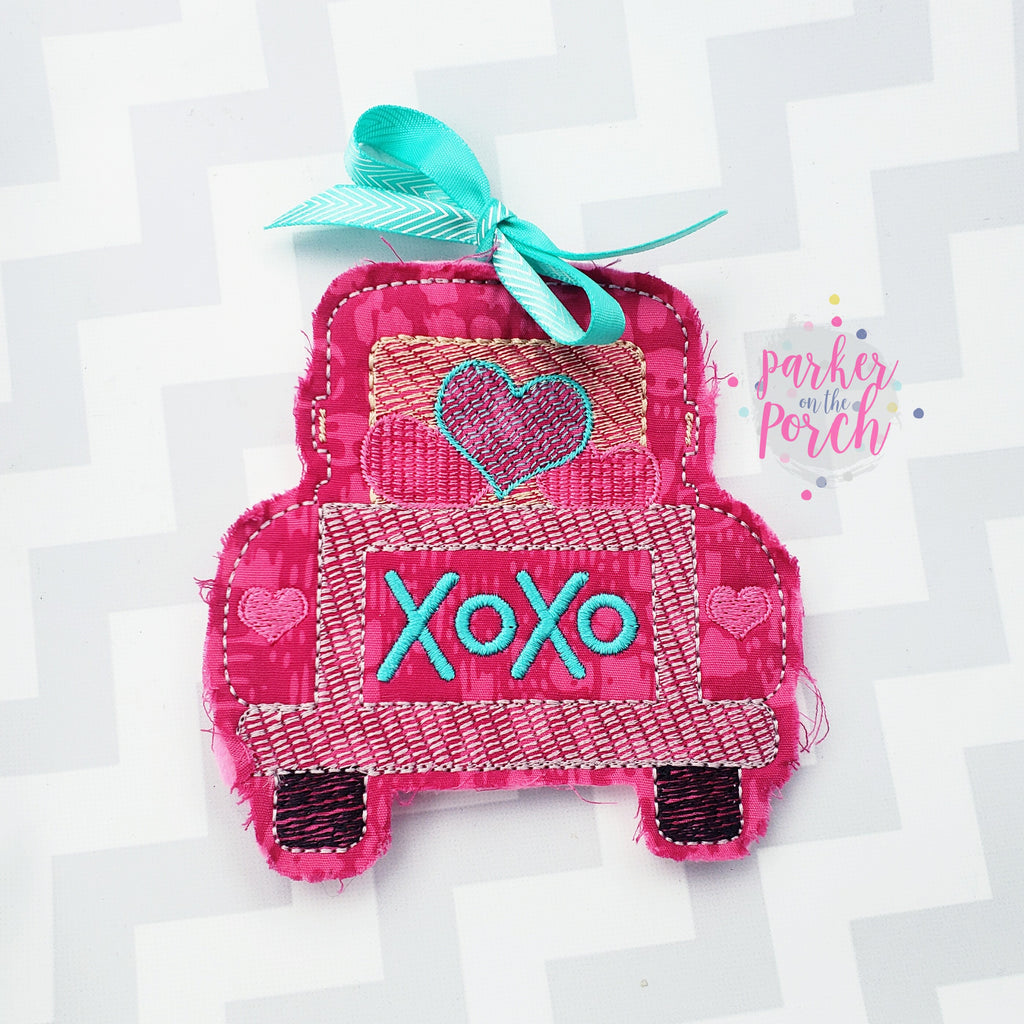 Digital Download- Valentine Truck Ornament - in the hoop machine embroidery ITH pattern
