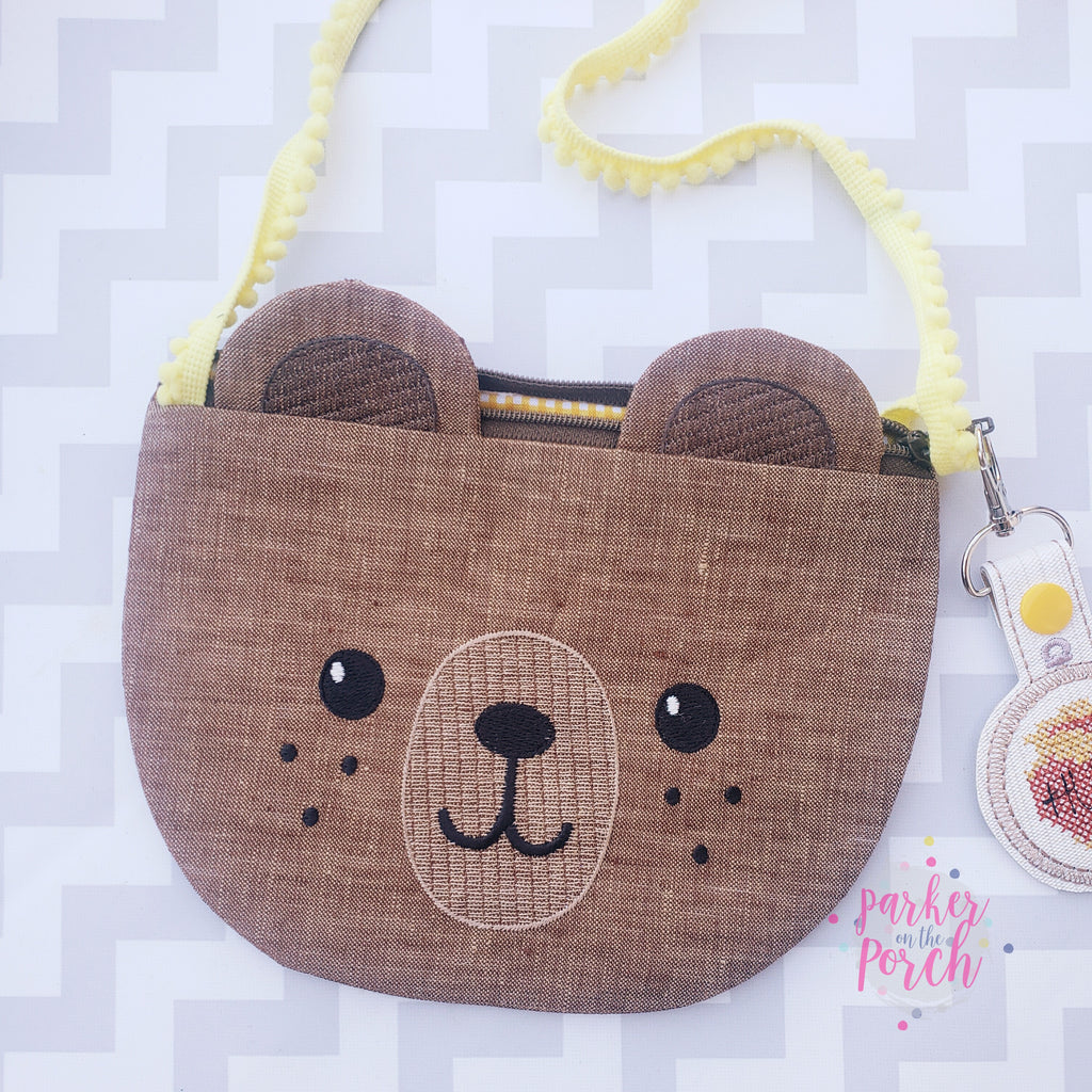 Digital Download - Top Zip Teddy Bear Bag - in the hoop machine embroidery ITH pattern