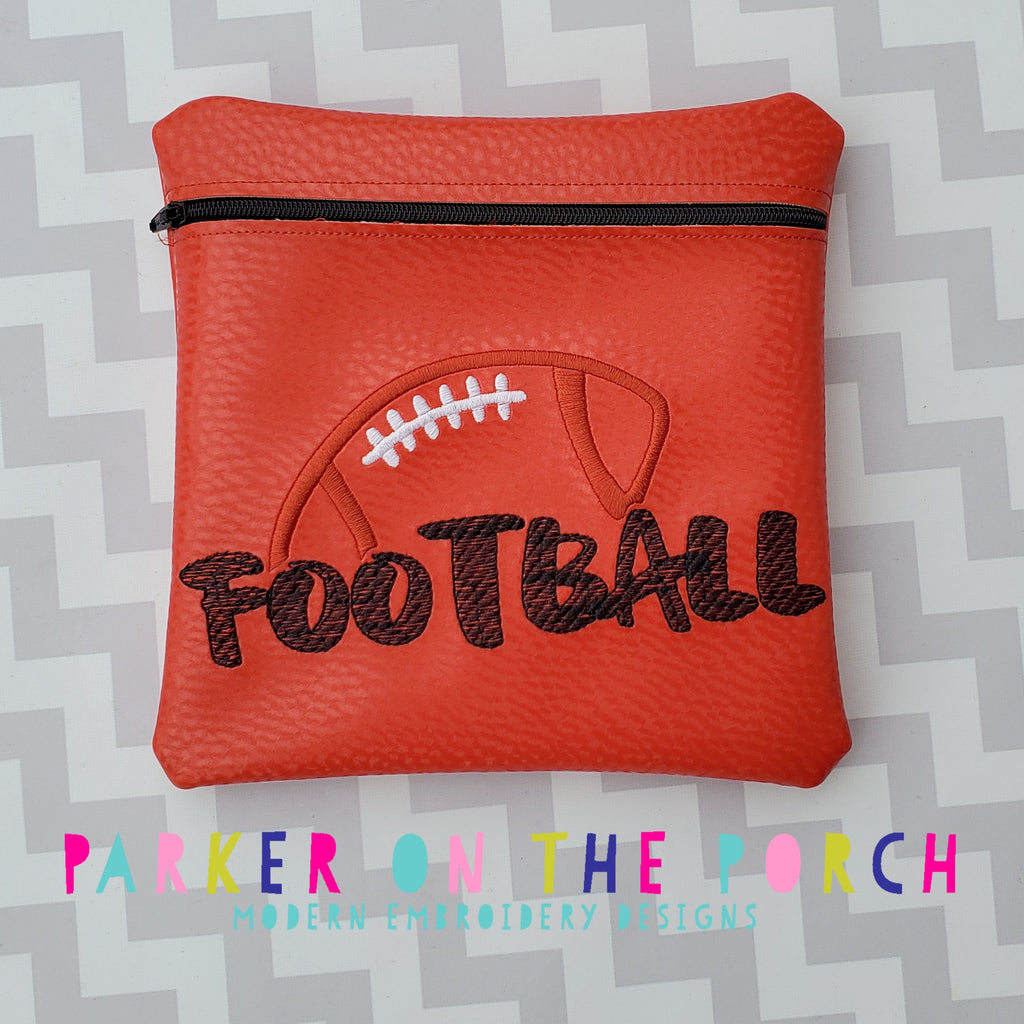 Digital Download - Football Square Zipper Bag - in the hoop machine embroidery ITH pattern