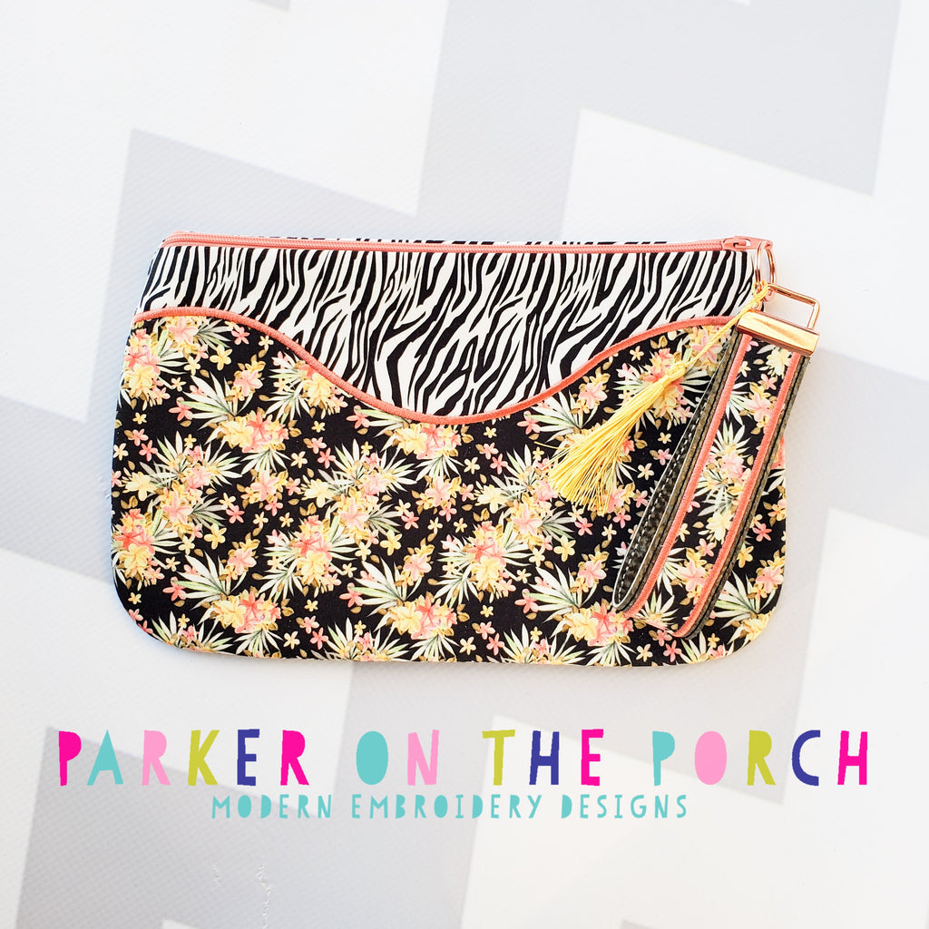 Digital Download- The Daybreak Top Zip Full Front Applique Zipper Bag - in the hoop machine embroidery ITH pattern