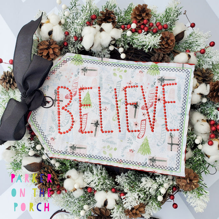 Believe Banner Set, Snowman Truck Banner Set and Ornament, Embroidery Hoop Christmas Ornament Set, and Gnome Hat Add On Pack - Parker on the Porch