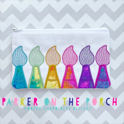 Brush of Color Top Zip Zipper Bag and Pencil Rainbow Snaptab & Charm Supply Post - Parker on the Porch