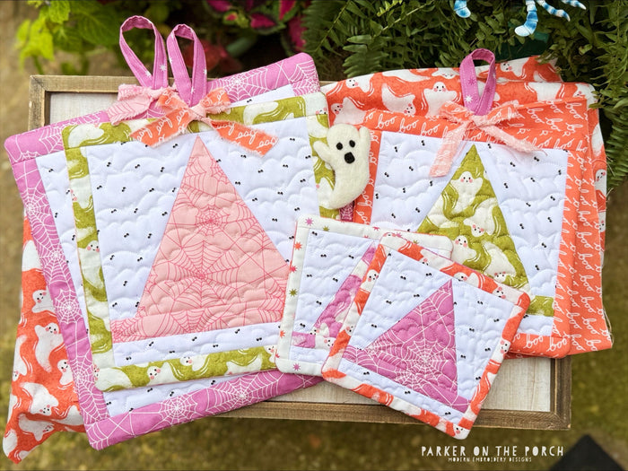 This Week’s Spellbinding Stitch: Witch Hot Pad, Coaster & FPP Quilt Block - Parker on the Porch