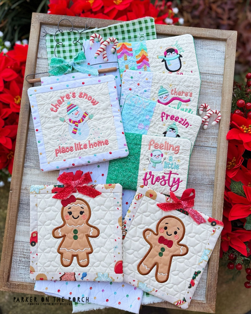 ☃️Sweet Stitches Ahead: Gingerbread Hot Pads + Frosty Mug Rug - Parker on the Porch