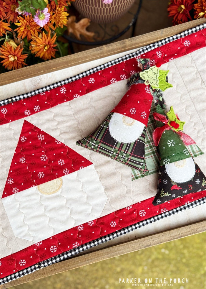 🎄🎀 Gnome Shelf Sitter Stuffie, Christmas Tree Feltie & Gnome Quilt Block! - Parker on the Porch