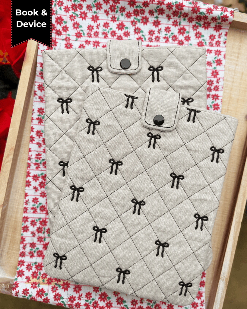 Quilted Bow Book & Device Sleeve – Digital Embroidery Pattern Download - In the Hoop Embroidery Pattern – Digital Machine Embroidery File Parker on the Porch