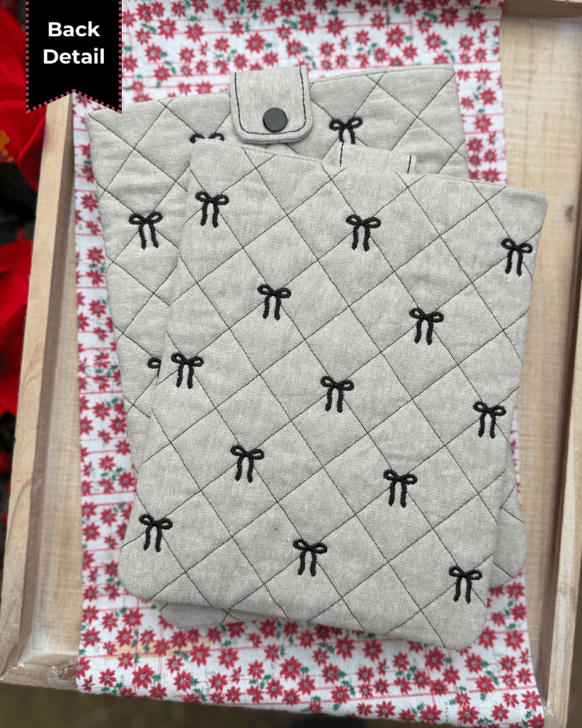 Quilted Bow Book & Device Sleeve – Digital Embroidery Pattern Download - In the Hoop Embroidery Pattern – Digital Machine Embroidery File Parker on the Porch