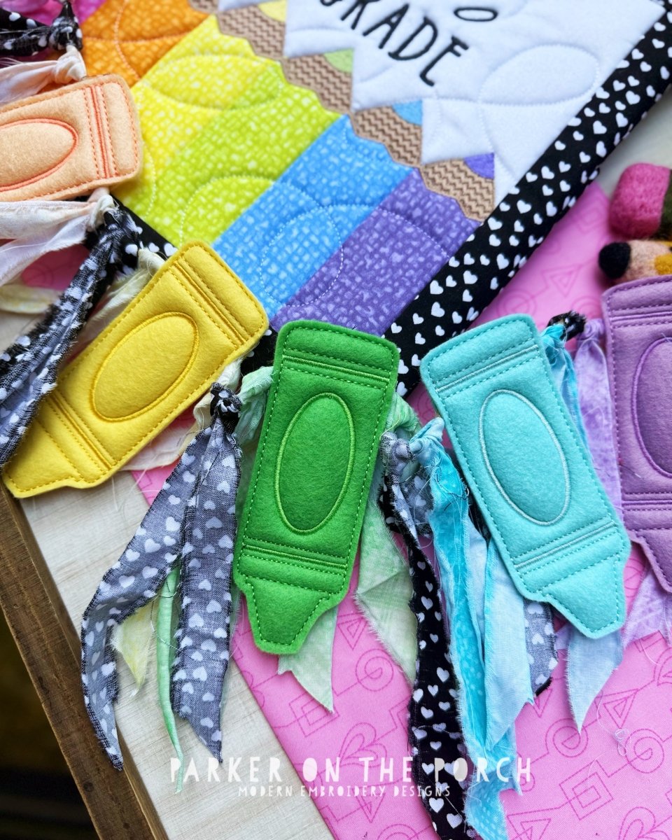 Crayon Puff Banner Digital Embroidery Pattern – Back-to-School Classro ...