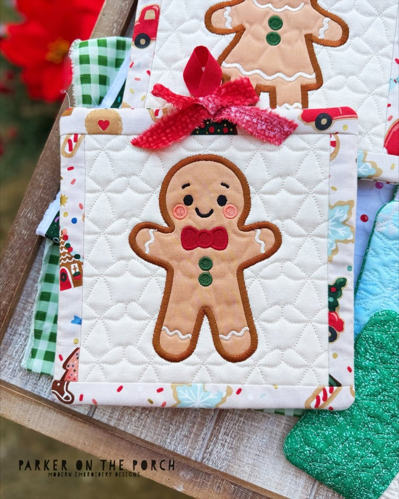 Gingerbread Boy Hot Pad – Digital Embroidery Pattern Download - In the Hoop Embroidery Pattern – Digital Machine Embroidery File Parker on the Porch