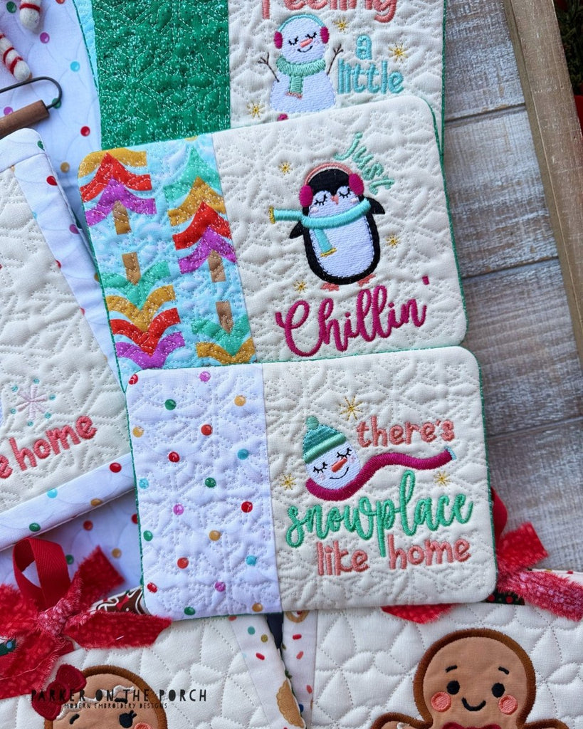 Frosty Friends Mug Rug Bundle – Digital Embroidery Pattern Download - In the Hoop Embroidery Pattern – Digital Machine Embroidery File Parker on the Porch