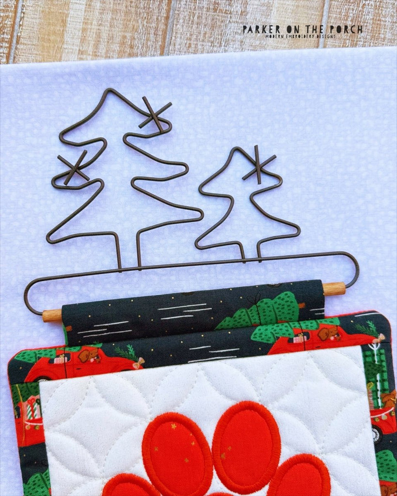 6" Double Evergreen Tree Quilt Hanger – Wall or Door Display - In the Hoop Embroidery Pattern – Digital Machine Embroidery File Parker on the Porch