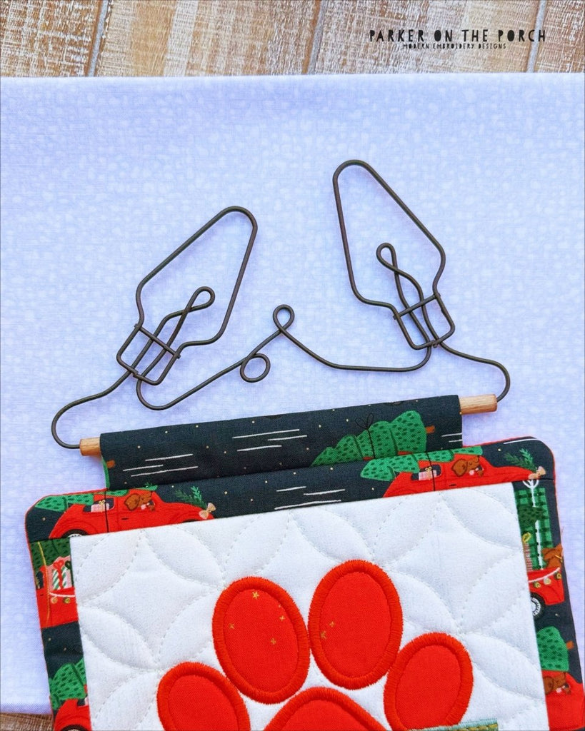 6" Christmas Bulbs Quilt Hanger – Wall or Door Display - In the Hoop Embroidery Pattern – Digital Machine Embroidery File Parker on the Porch