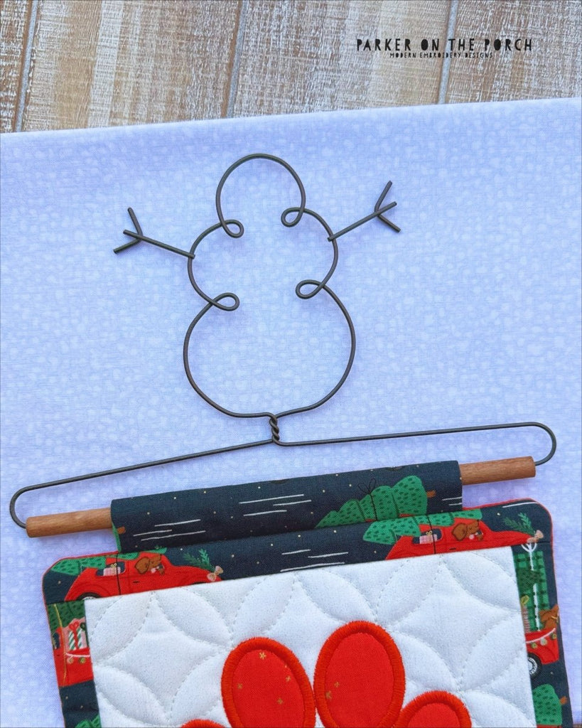 7.5" Snowman Quilt Hanger – Wall or Door Display - In the Hoop Embroidery Pattern – Digital Machine Embroidery File Parker on the Porch