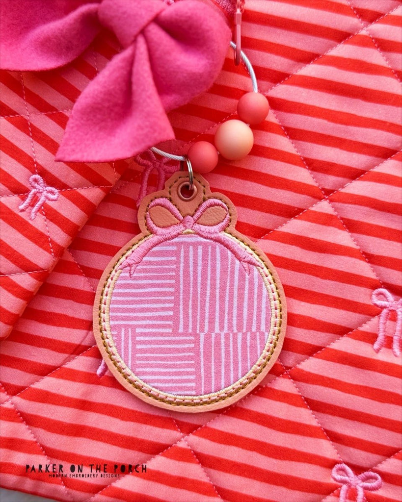Applique Bow Bag Tag – Digital Embroidery Pattern Download - In the Hoop Embroidery Pattern – Digital Machine Embroidery File Parker on the Porch