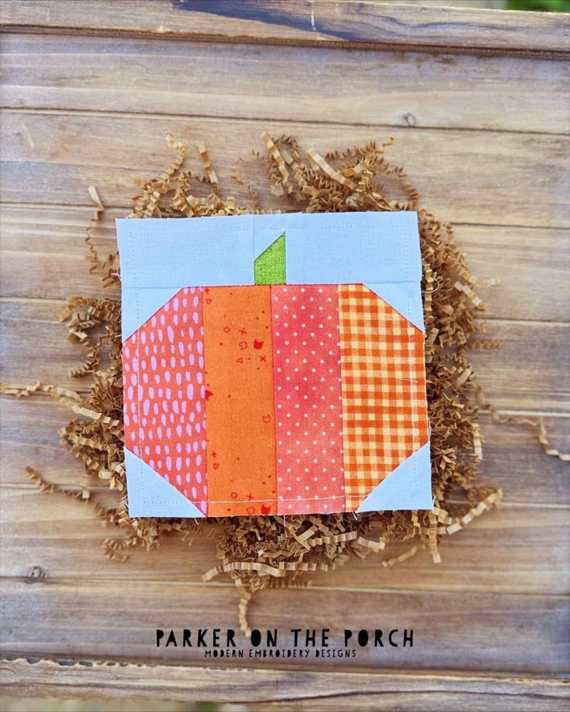 Pumpkin Quilt Block – Digital Embroidery Pattern Download - In the Hoop Embroidery Pattern – Digital Machine Embroidery File Parker on the Porch