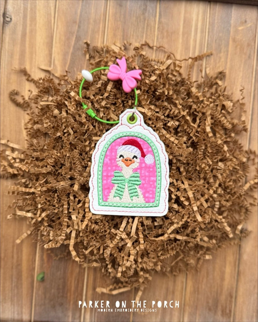 Christmas Goose Applique - Bag Tag - Digital Embroidery Pattern Download - In the Hoop Embroidery Pattern – Digital Machine Embroidery File Parker on the Porch