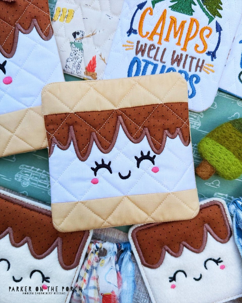 S'more Coaster – Digital Embroidery Pattern Download - In the Hoop Embroidery Pattern – Digital Machine Embroidery File Parker on the Porch