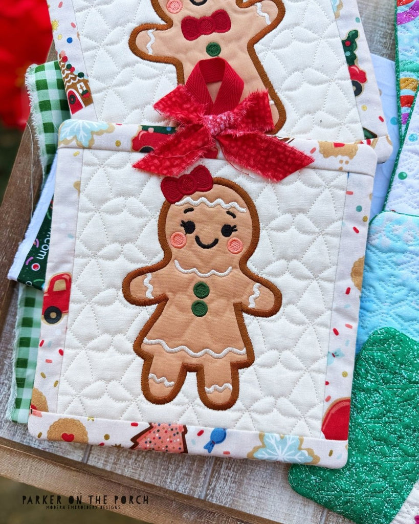 Gingerbread Girl Hot Pad – Digital Embroidery Pattern Download - In the Hoop Embroidery Pattern – Digital Machine Embroidery File Parker on the Porch