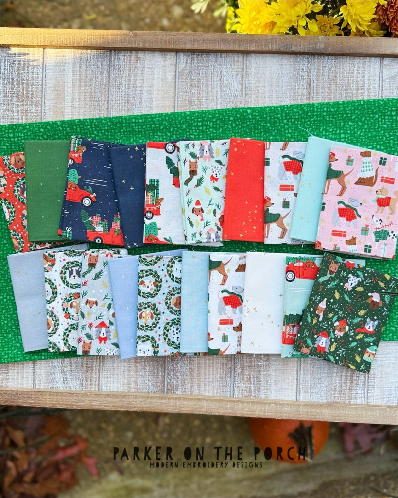 Fat Quarter Fabric Bundle (FULL COLLECTION) - Merry Pawmas - Cotton + Steel Fabrics - In the Hoop Embroidery Pattern – Digital Machine Embroidery File Parker on the Porch