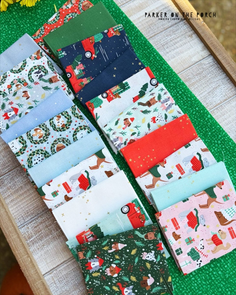 Fat Quarter Fabric Bundle (FULL COLLECTION) - Merry Pawmas - Cotton + Steel Fabrics - In the Hoop Embroidery Pattern – Digital Machine Embroidery File Parker on the Porch