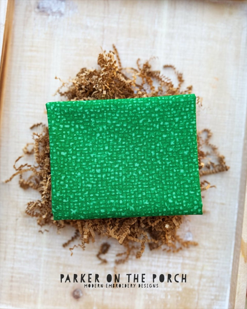 Fabric by the 1/2 Yard - Emerald Bedrock - Windham Fabrics - In the Hoop Embroidery Pattern – Digital Machine Embroidery File Parker on the Porch