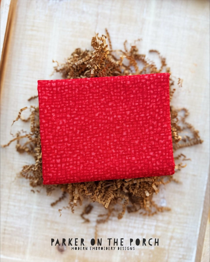 Fabric by the 1/2 Yard - True Red Bedrock - Windham Fabrics - In the Hoop Embroidery Pattern – Digital Machine Embroidery File Parker on the Porch