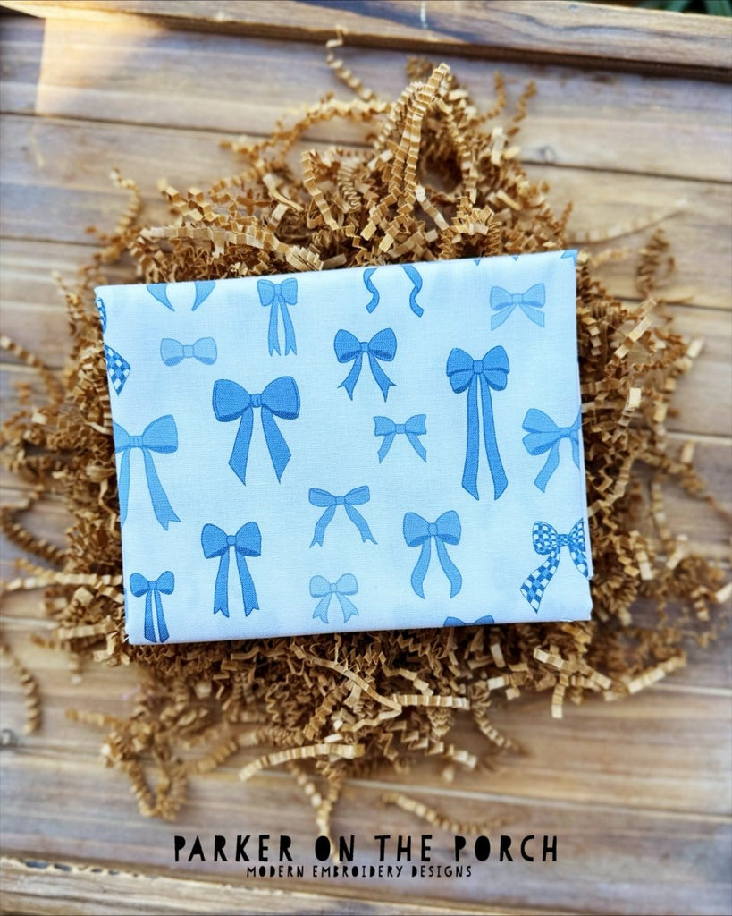 Tied With A Bow - Resplendent Ribbons - Denim Fabric - RJR Fabrics - In the Hoop Embroidery Pattern – Digital Machine Embroidery File Parker on the Porch