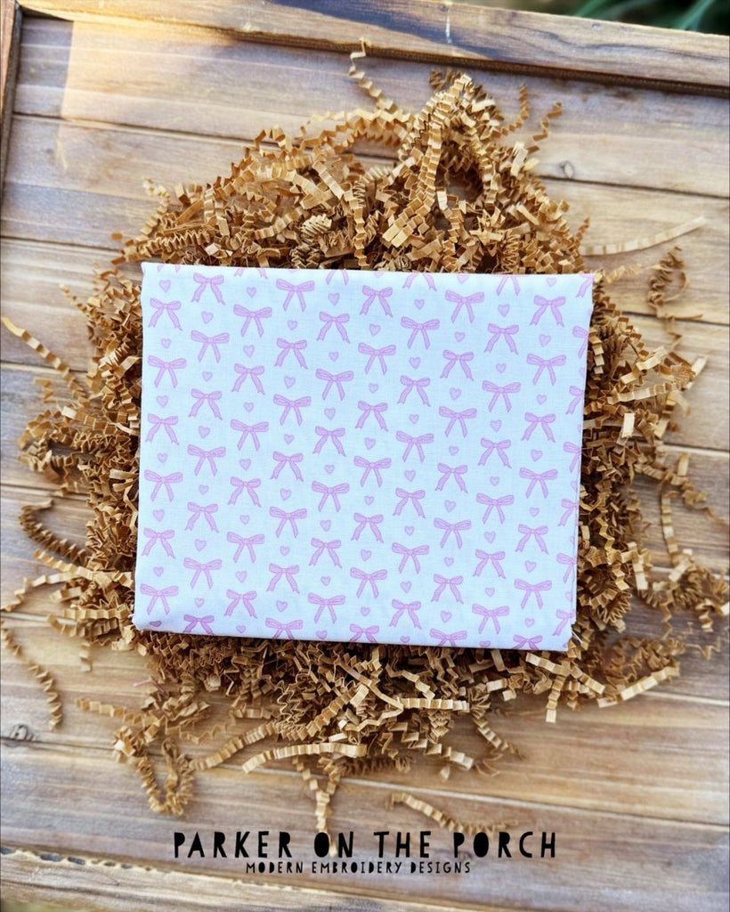 Tied With A Bow - With Love - Charming Pink Fabric - RJR Fabrics - In the Hoop Embroidery Pattern – Digital Machine Embroidery File Parker on the Porch
