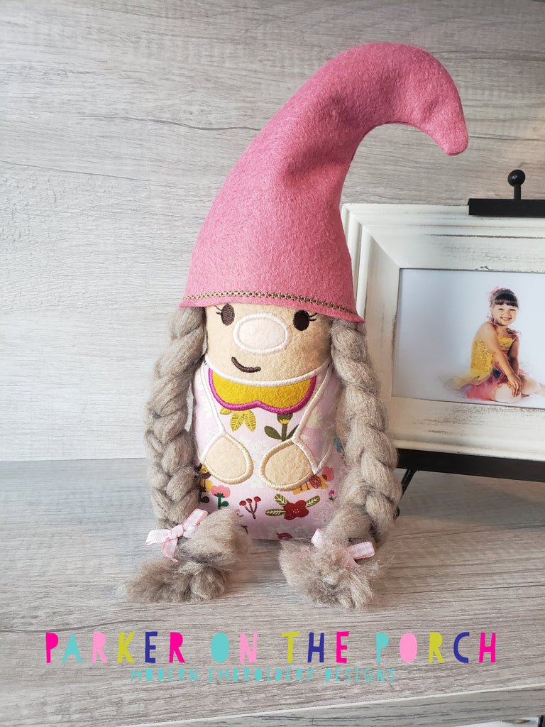 Digital Download - Girl Gnome Stuffie - in the hoop machine embroidery ITH pattern