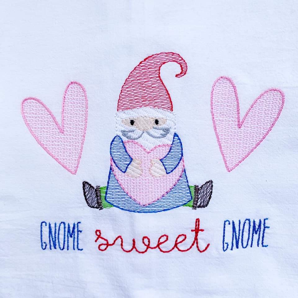 Digital Download- Valentine Gnome Sketch - Embroidery Fill - in the hoop machine embroidery ITH pattern
