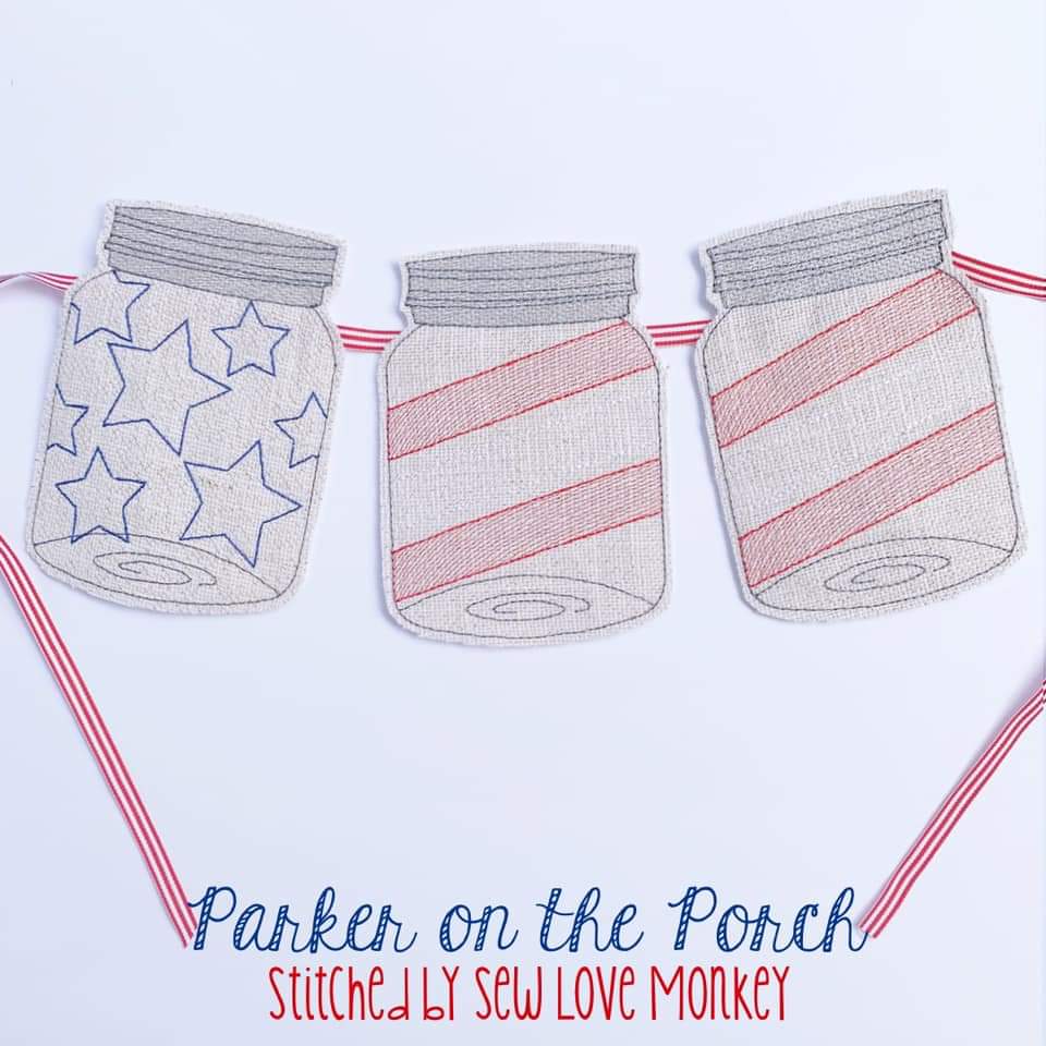 Digital Download- Stars and Stripes Mason Jar Banner Set - in the hoop machine embroidery ITH pattern