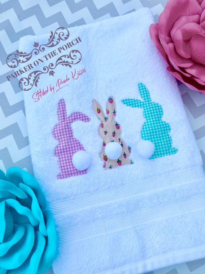 Digital Download- Shabby Applique Bunny Trio - Embroidery Fill - in the hoop machine embroidery ITH pattern