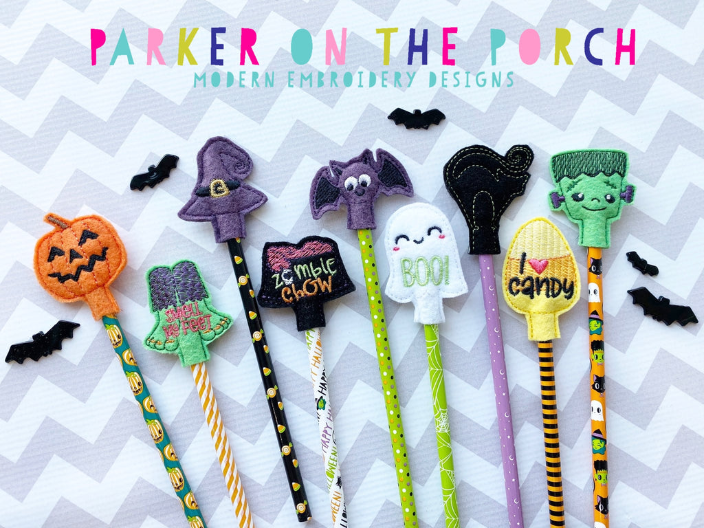 Digital Download- 2019 Halloween Pencil Topper Bundle - in the hoop machine embroidery ITH pattern
