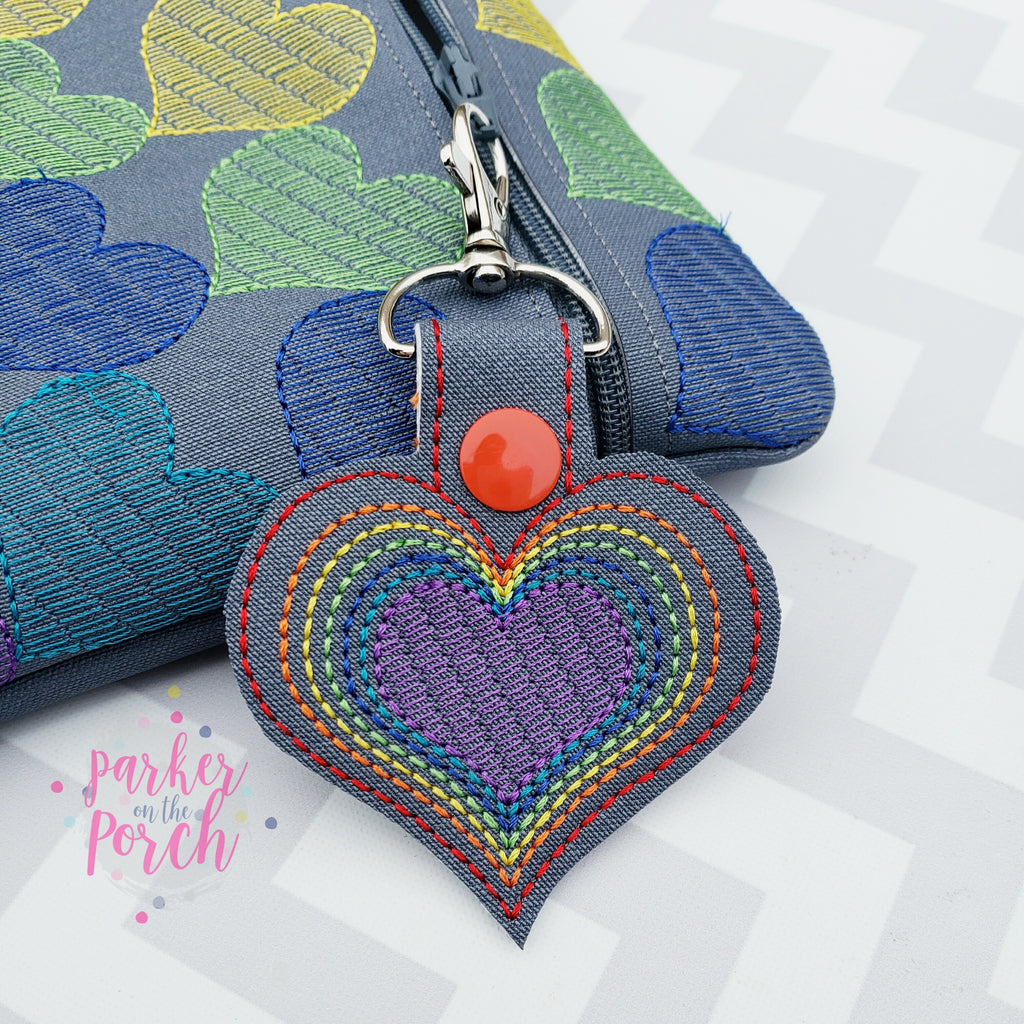 Digital Download- Rainbow Heart Snaptab - in the hoop machine embroidery ITH pattern