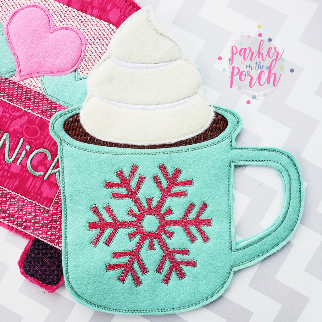 Digital Download- Cup of Cocoa Banner - in the hoop machine embroidery ITH pattern