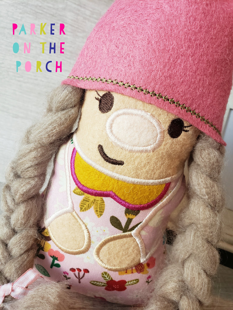 Digital Download - Girl Gnome Stuffie - in the hoop machine embroidery ITH pattern