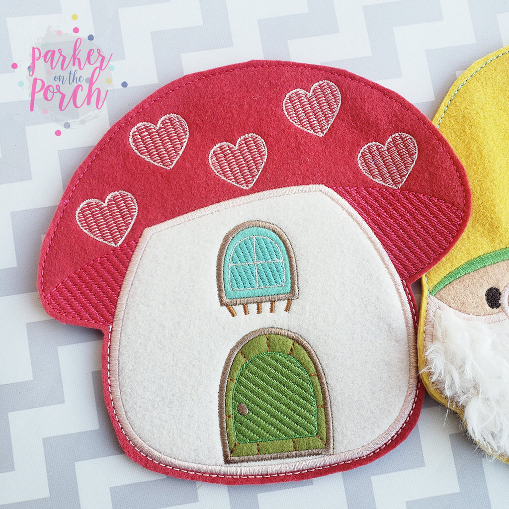 Digital Download- Mushroom House Banner - in the hoop machine embroidery ITH pattern