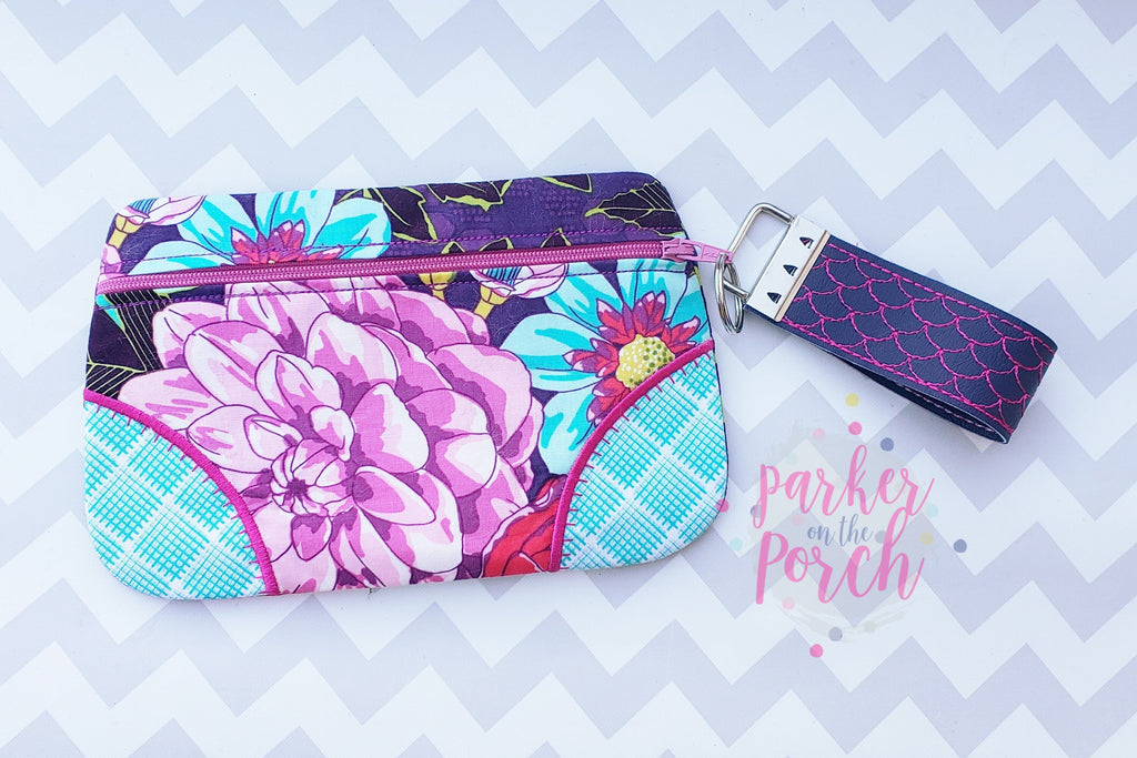 Digital Download - The Original Clutch FRONT ZIP Zipper Bag - in the hoop machine embroidery ITH pattern