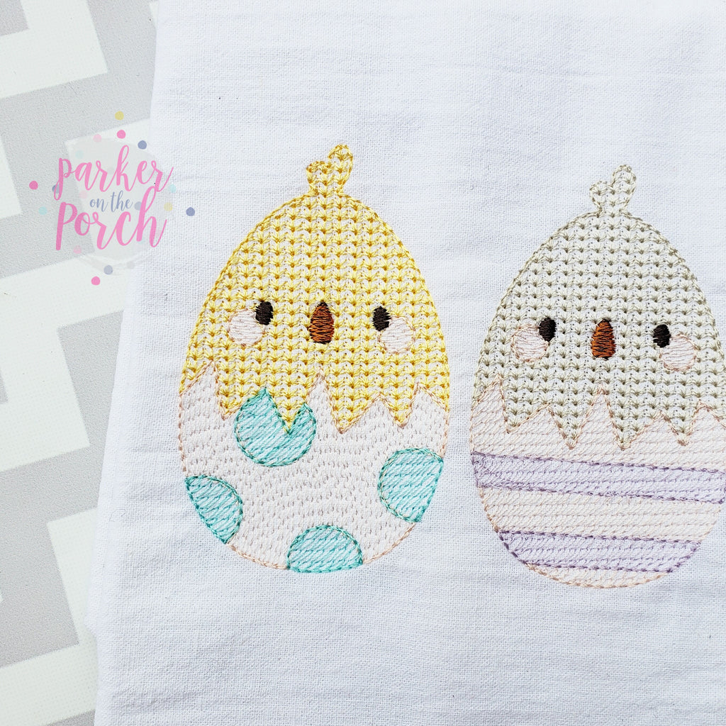 Digital Download- Chick Eggs Sketch Trio - in the hoop machine embroidery ITH pattern