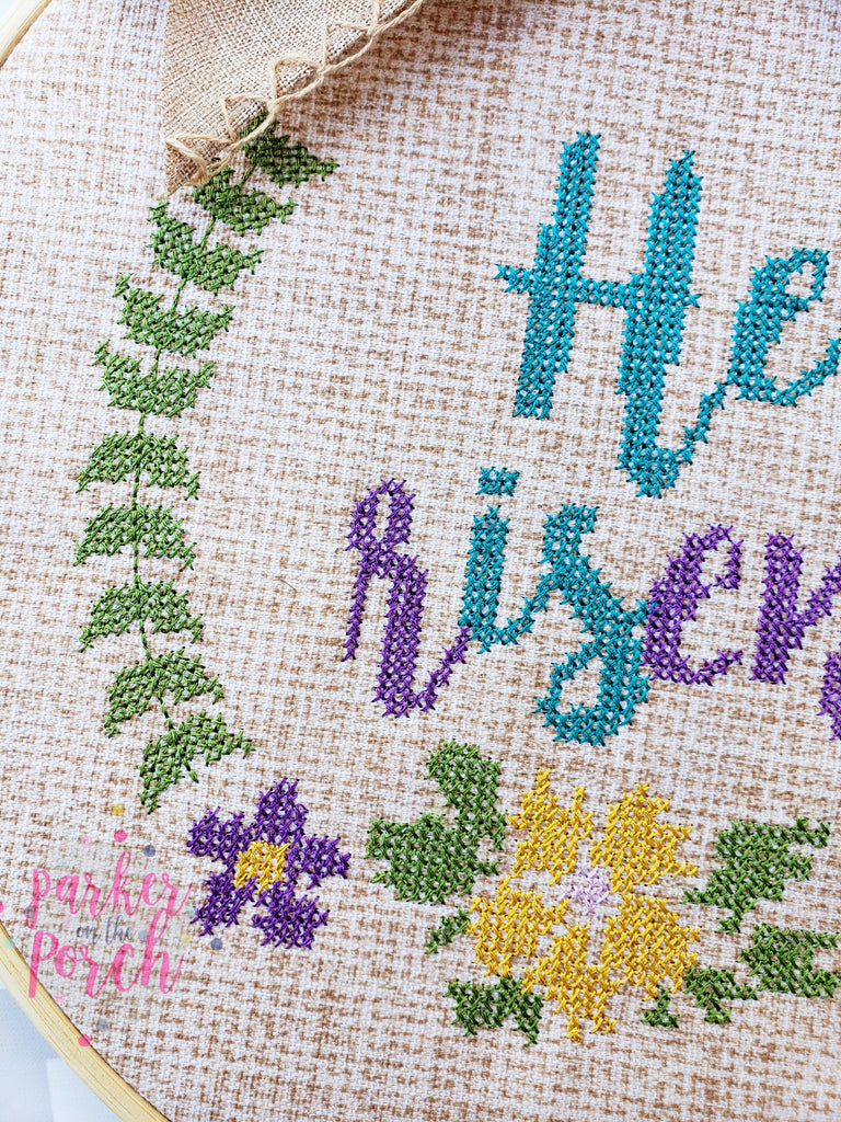 Digital Download- He Is Risen Cross Stitch - Embroidery Fill - in the hoop machine embroidery ITH pattern