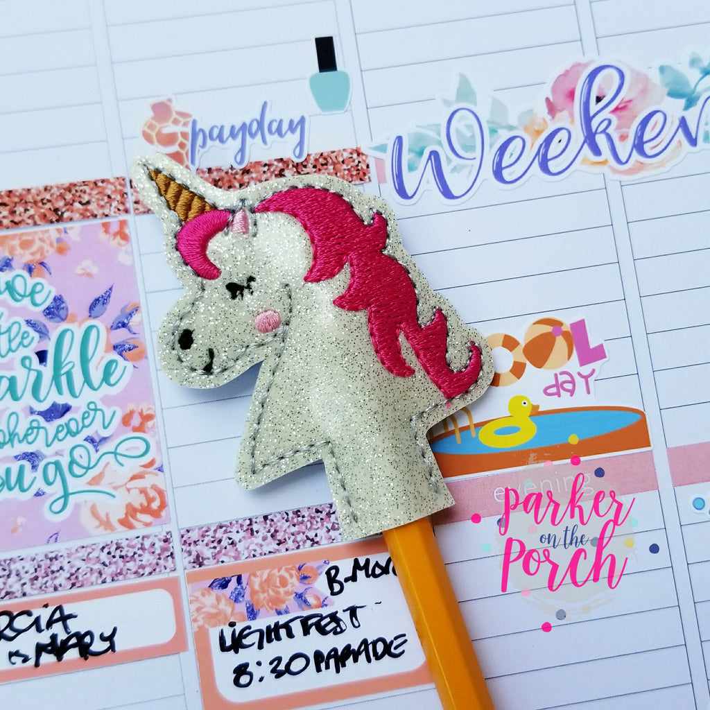 Digital Download- Unicorn Pencil Topper - in the hoop machine embroidery ITH pattern