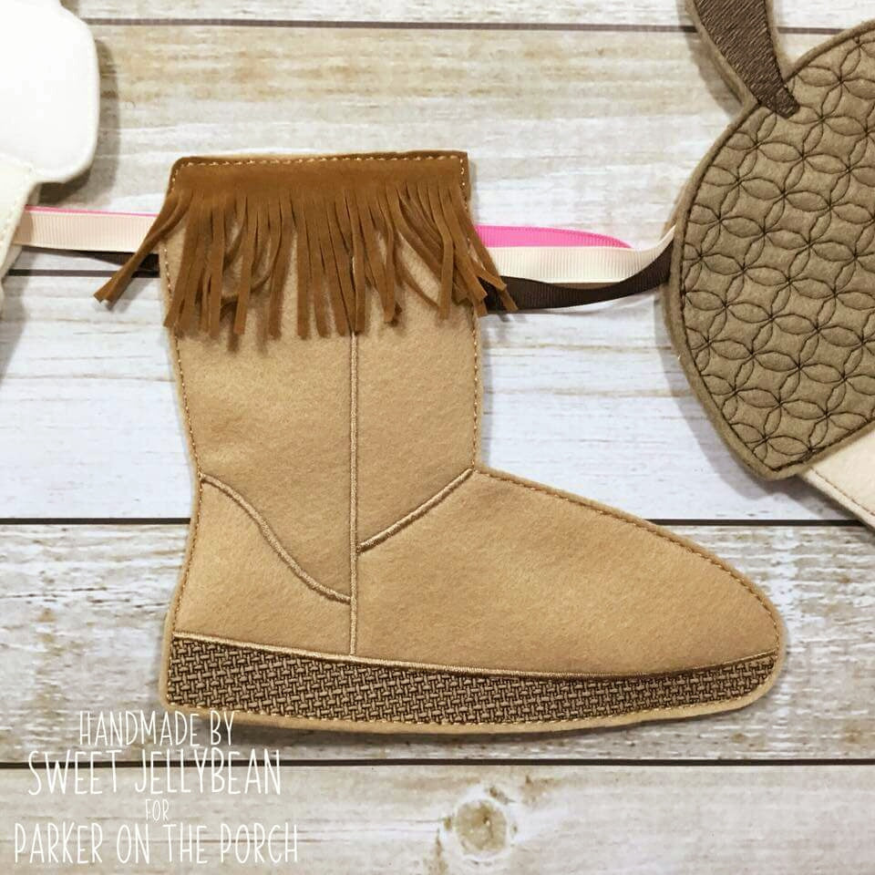 Digital Download- Cozy Boot Banner - in the hoop machine embroidery ITH pattern