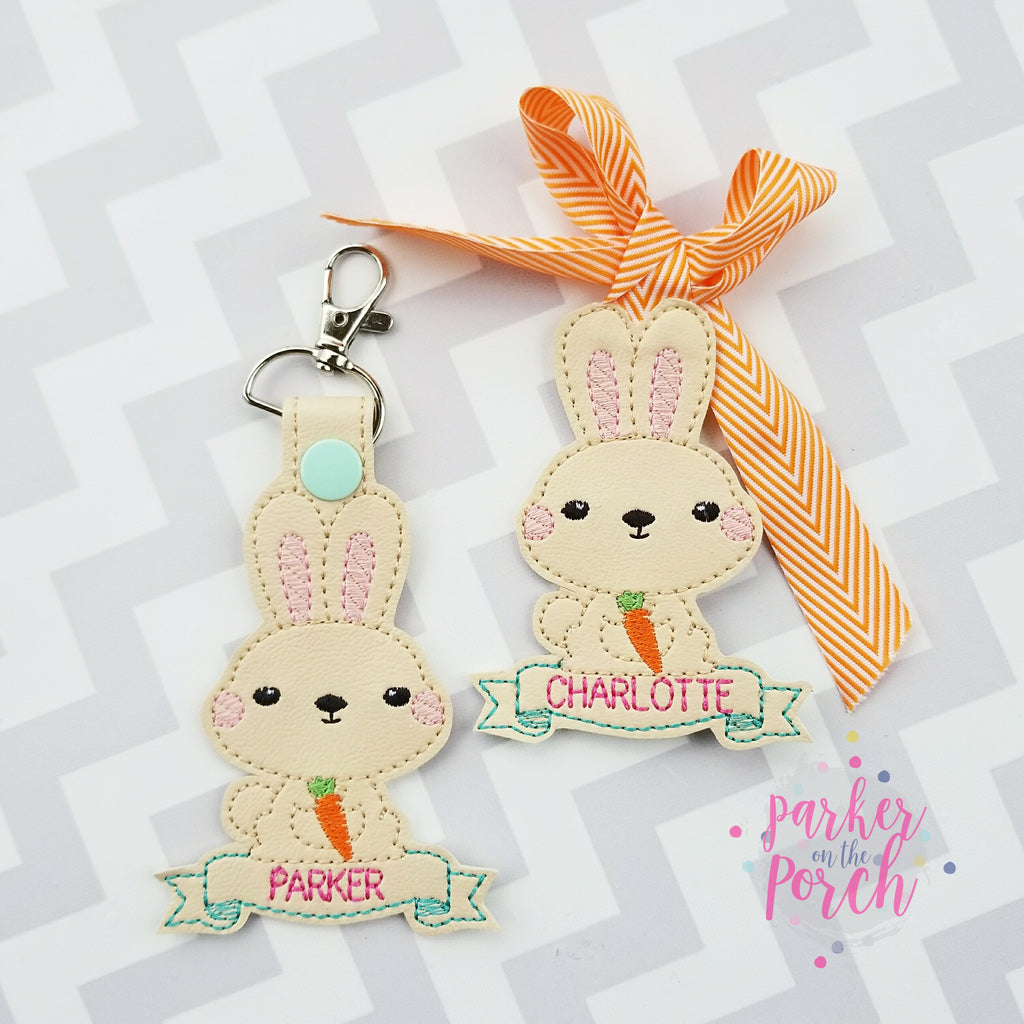 Digital Download- Easter Bunny Snaptab and Basket Tag - in the hoop machine embroidery ITH pattern