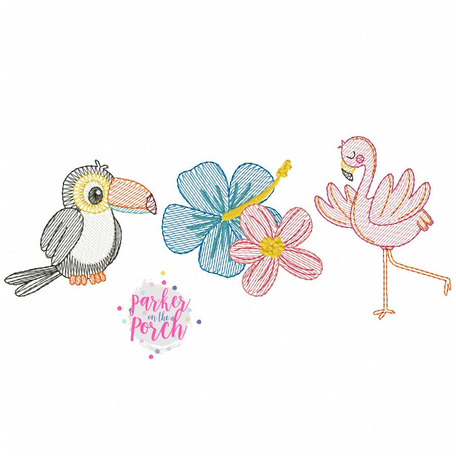 Digital Download- Tropical Trio Sketch- Embroidery Fill - in the hoop machine embroidery ITH pattern