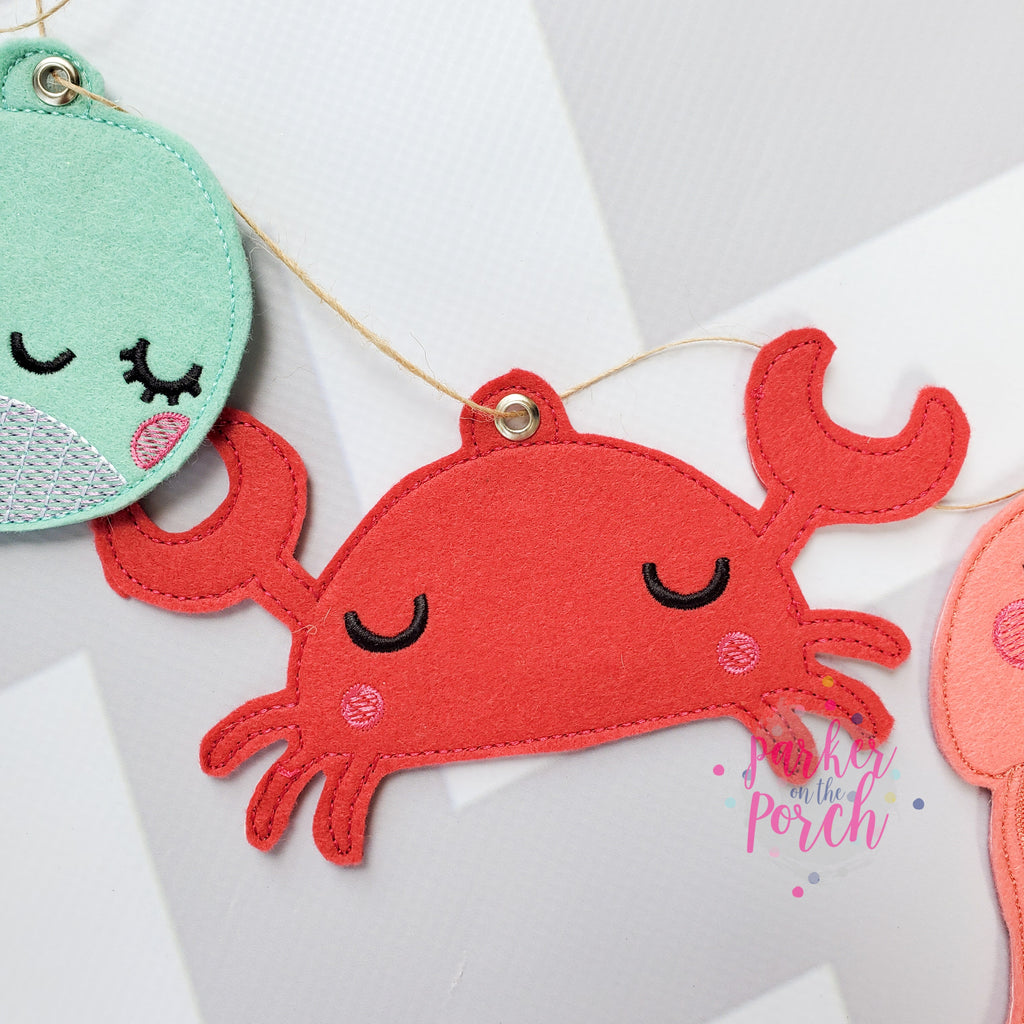 Digital Download- Sea Creatures Banner Bundle Set - in the hoop machine embroidery ITH pattern