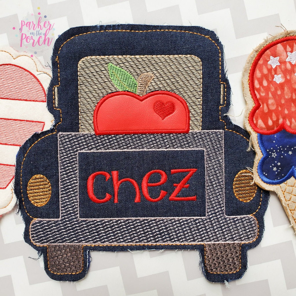 Digital Download- Apple Truck Banner - in the hoop machine embroidery ITH pattern